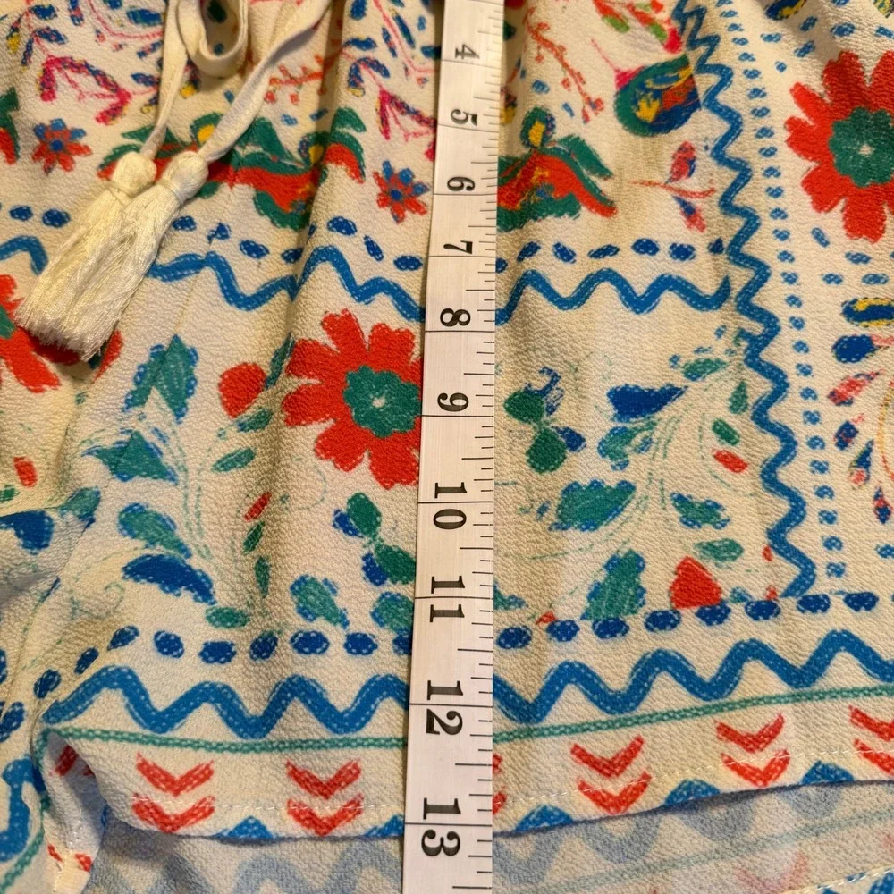 Flying Tomato Boho Floral Geometric Tile Print Tassel Drawstring Shorts Medium